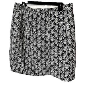 Ann Taylor Loft Mini Skirt  Paisley Floral Blk & Wh Linen Blend A-Line  Retro